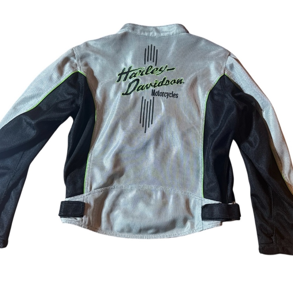 Y2K Harley Davidson Gray/Black Neon Nylon Motorcycle Motto Jacket XL